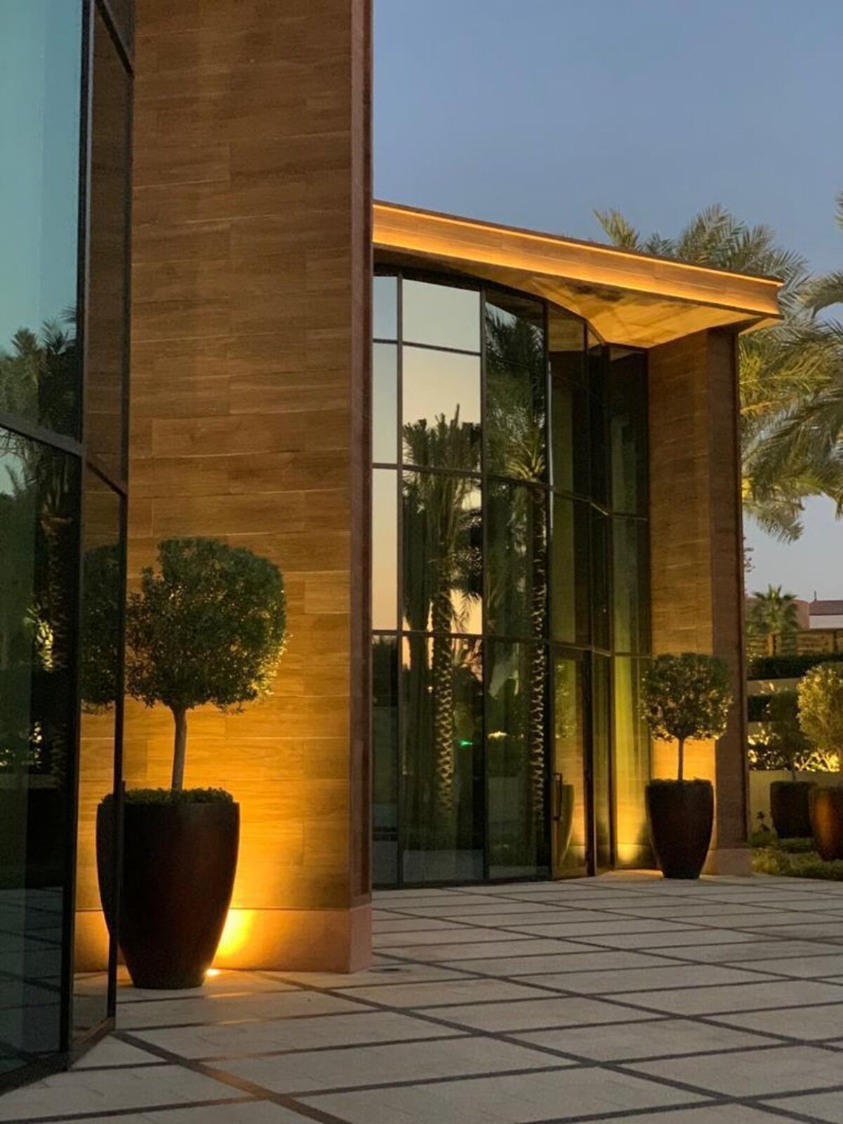 Villa facade night lighting view, Saudi Arabia